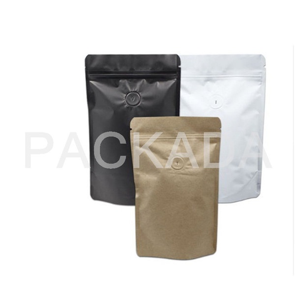 kraft paper foil stand up valve zipper coffee bag